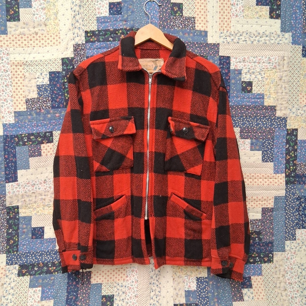 True Vintage 1950s Brent Red Buffalo Plaid Full Talon Zip Mackinaw Jacket Medium